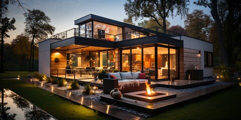Fototapeta premium minimalist house architecture design with private oasis