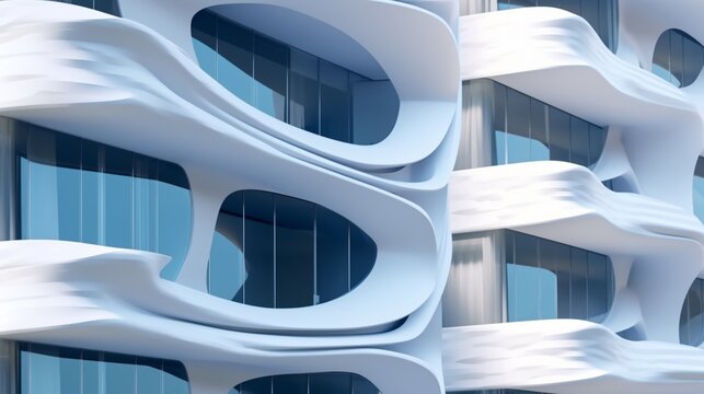 Abstract modern architecture with wavy Ai Generative