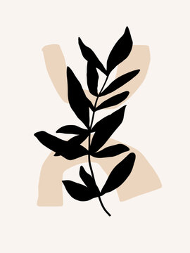 Modern abstract botanical art print. Organic shapes and foliage in neutral colors. 