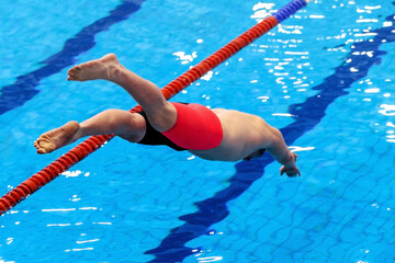athlete swimmer start front crawl swim race, summer sports games