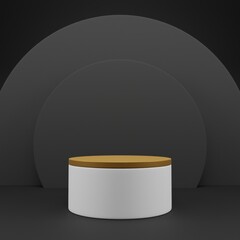 A white counter podium with a black background for product display