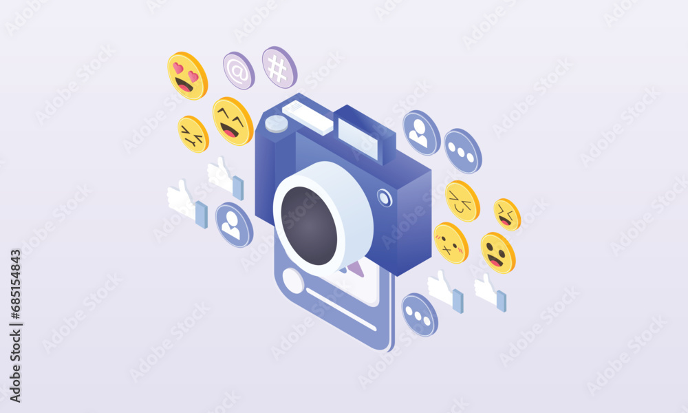 Aufkleber 3d minimal photo camera and frame social. 3d simple snapshot camera icon concept. volumetric design 