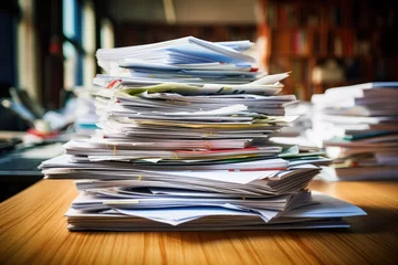 Foto op Plexiglas  big stack of papers on the table © nataliya_ua