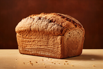 A loaf of rye bread, close up. Brown background. - Powered by Adobe