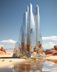 metalic glass object in the real world futuristic render (AI Generated) - obrazy, fototapety, plakaty