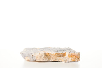 Flat stone pedestal on white background, textured template for mock-up, banner. Minimalism concept, empty podium display product, presentation scene