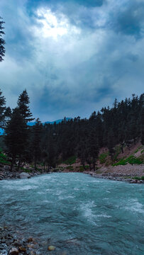 River in Ushu Jungle Kalam district Khyberpakhtunkhwa with overcast