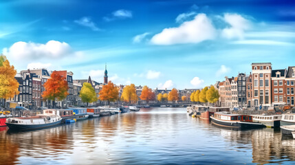 Amsterdam city. Famous Dutch channels and great cityscape. - obrazy, fototapety, plakaty
