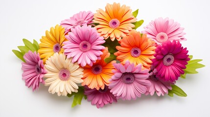 Artistically composed bouquet of vibrant gerbera daisies, isolated on a pure white surface.