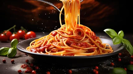 Foto op Plexiglas cuisine spaghetti italian food photograph illustration delicious traditional, cooking meal, dish tomato cuisine spaghetti italian food photograph © vectorwin