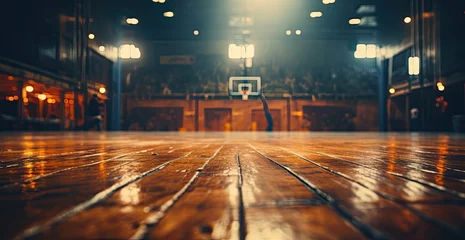 Fotobehang a basketball court has several old hardwood floors © Photo And Art Panda