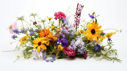 Bouquet of mixed wildflowers showcasing nature's beauty, against a clean white background.