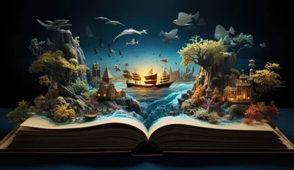 Foto auf Leinwand a book has a bird, a ship and ocean near it © Photo And Art Panda