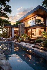 Fototapeta premium minimalist house architecture design with private oasis