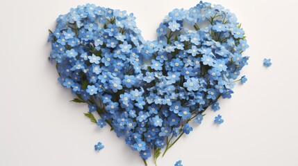 Charming blue forget-me-nots arranged in a heart shape, offering a delicate touch to the scene.