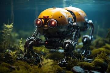 Deep sea exploration robots and advanced underwater drones revealing ocean mysteries, futurism image