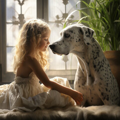 Bambina seduta vicino al suo cagnolino