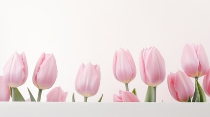 Close-up of delicate pink tulips, captured in high definition on a pure white backdrop.