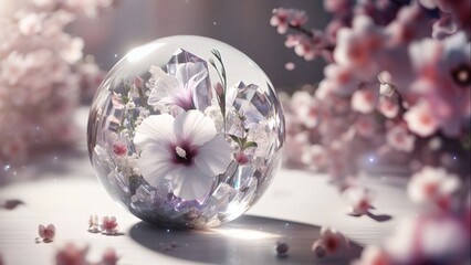 Fototapeta na wymiar Shrub Althaea flower in glass orb 