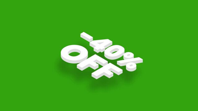 -40% off isometric animation on green screen.