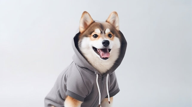 Happy dog wearing winter clothes on isolated background - ai generative