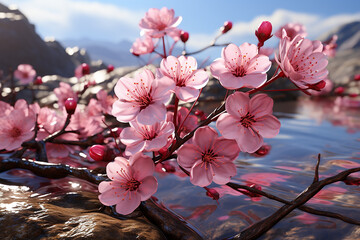 Generative AI - A branch of blossoming pink sakura 