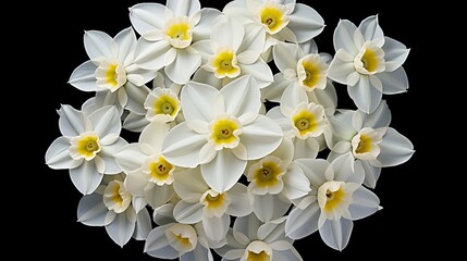 Elegant white daffodils arranged in a circular pattern, symbolizing purity and new beginnings.