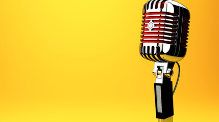 Classic retro voice microphone instrument on a yellow background.