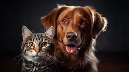 A Dog and Cat Posed Together for a Picture