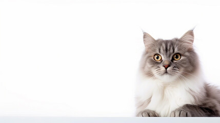 Happy cat portrait on isolated white background - ai generative