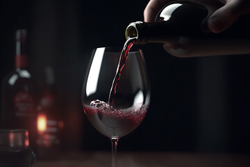 Red wine in a deep glass close-up on a black background
