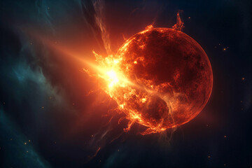 Earth on Fire and Burning Down, Global Catastrophe and World Destroyed on Dark Background