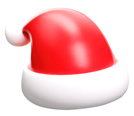 Christmas red hat 3d icon. Santa Claus cap 3d icon. Cartoon 3d illustration. Christmas decoration element for design