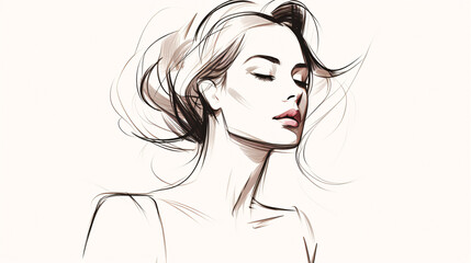 Clean Outline Drawing of a Fashionable Woman, with Delicate Thin Lines and No Distractions.