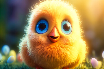 adorable little chick with big eyes - obrazy, fototapety, plakaty