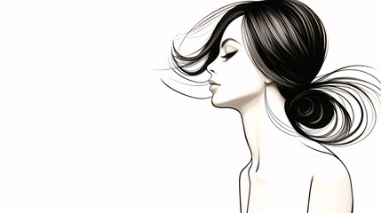 Clean Outline Drawing of a Stylish Lady, Featuring Ultra-Thin Lines for a Minimalist Aesthetic.
