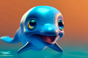 adorable little dolphin with big eyes - obrazy, fototapety, plakaty
