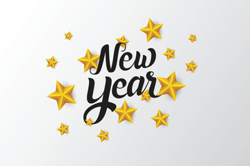 Happy new year with calligraphic text with golden star. Vector illustration.