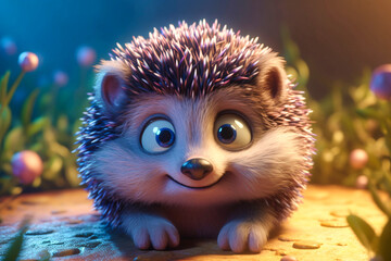 a cute little adorable hedgehog with big eyes - obrazy, fototapety, plakaty
