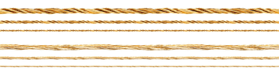 Cable - Wire - Cord - String - Rope - seamless pattern - Isolated Transparent PNG - Gold, golden, brass - Various Shapes and models