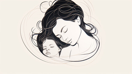 Fototapeta premium Stylish Mother Line Art with Minimalist, Clean Outline - Pure Simplicity.