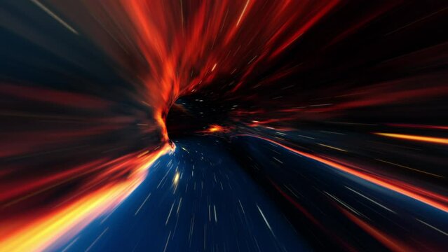 Abstract loop hyperspace grunge blue red tunnel wormhole background. Space travel through a worm hole time tunnel.  Infinite cyber technology vortex spiral flows VJ Loop animation. 
