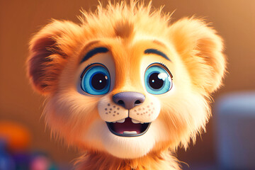 a cute little adorable lion with big eyes