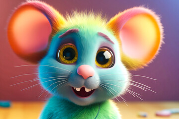 a cute little adorable mouse with big eyes - obrazy, fototapety, plakaty