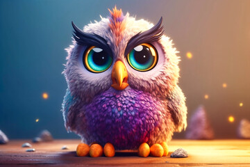 a cute little adorable owl with big eyes - obrazy, fototapety, plakaty