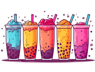 Bubble tea set isolated on solid background
