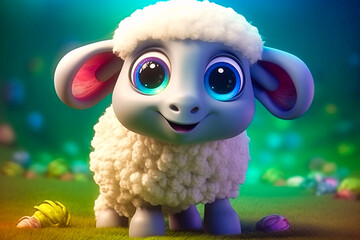 a cute little adorable sheep with big eyes - obrazy, fototapety, plakaty