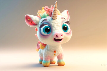 a cute little adorable unicorn with big eyes - obrazy, fototapety, plakaty