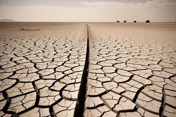 Fotobehang Dry cracked desert. The global shortage of water on the planet. Global warming and greenhouse effect concept. © Lui Shtein