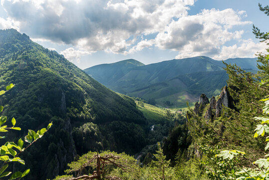 View from Zbojnicky chodnik hiking trail above Vratna valley in Mala Fatra mountains in Slovakia